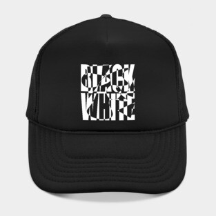 Retro Black and White Checkerboard Text Art Hat
