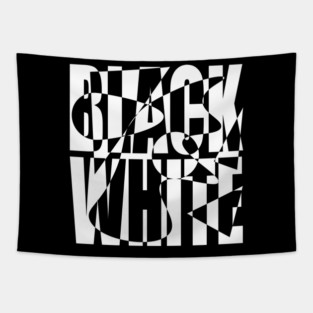 Retro Black and White Checkerboard Text Art Tapestry
