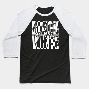 Retro Black and White Checkerboard Text Art Baseball T-Shirt