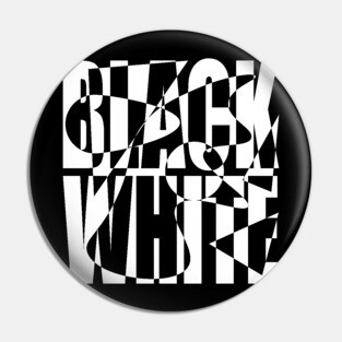 Retro Black and White Checkerboard Text Art Pin