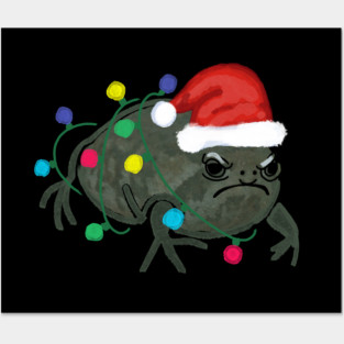 Black Desert Rain Frog Santa Hat Christmas Tree Lights Posters and Art