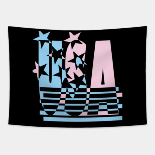 USA Flag Abstract Typography Design Tapestry