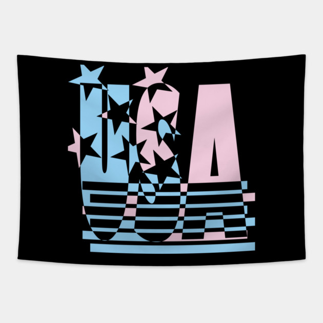 USA Flag Abstract Typography Design Tapestry by TuncGK