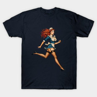 Redhead French Maid Pinup Model T-Shirt