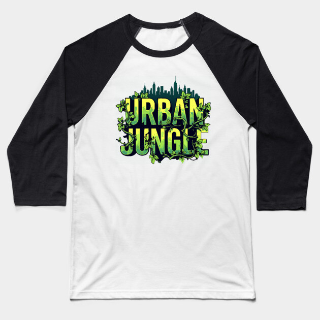 Urban Jungle: Vines & City Baseball T-Shirt by DrollDrifters