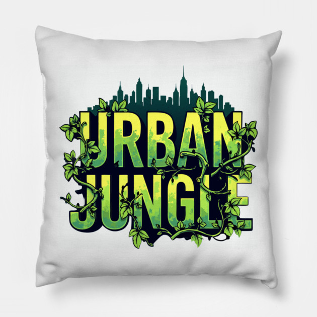Urban Jungle: Vines & City Pillow by DrollDrifter