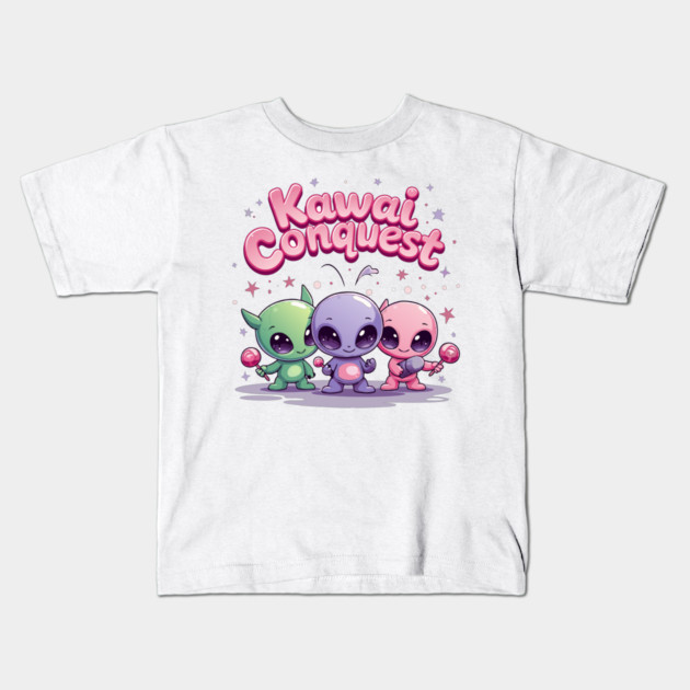 Kawaii Alien : Kawaii Conquest Mission Kids T-Shirt by DrollDrifter