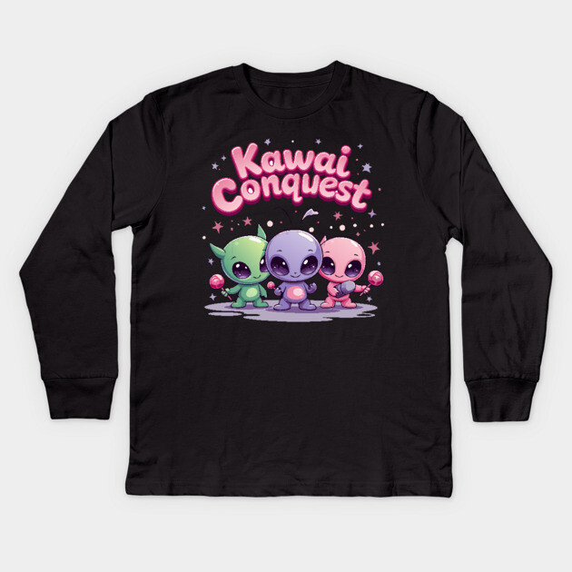 Kawaii Alien : Kawaii Conquest Mission Kids Long Sleeve T-Shirt by DrollDrifter