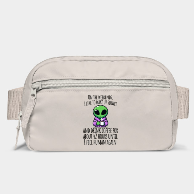 Funny Coffee Drinking Little Green Alien design by Luxinda