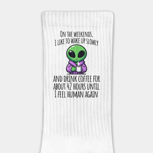 Funny Coffee Drinking Little Green Alien design by Luxinda