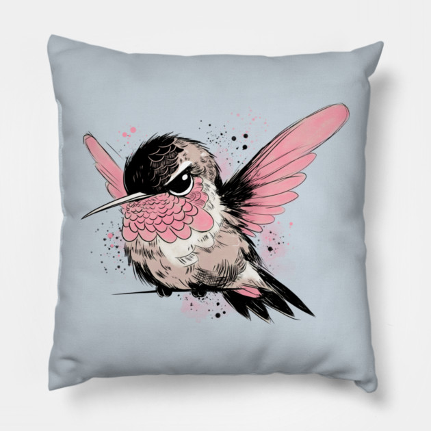 Grumpy Hummingbird Pillow by H. R. Sinclair