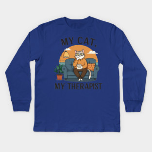 My Cat my Therapist Kids Long Sleeve T-Shirt