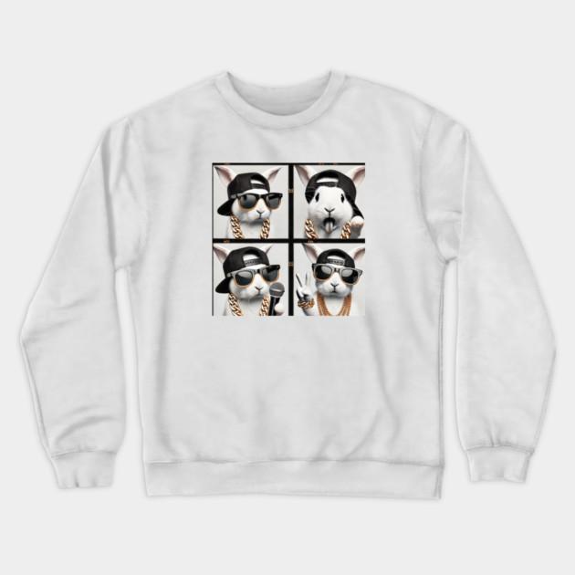 Hip-Hop Rabbit Photo Poses Photo Collage Crewneck Sweatshirt by UrbanLifeApparel