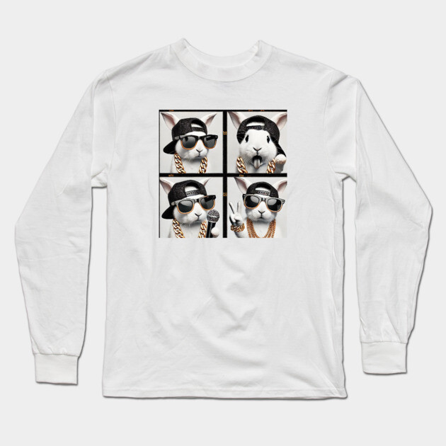 Hip-Hop Rabbit Photo Poses Photo Collage Long Sleeve T-Shirt by UrbanLifeApparel