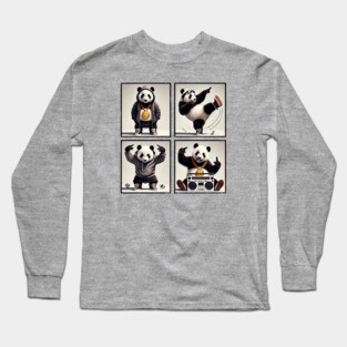 Hip-Hop Panda Photo Poses Photo Collage Long Sleeve T-Shirt
