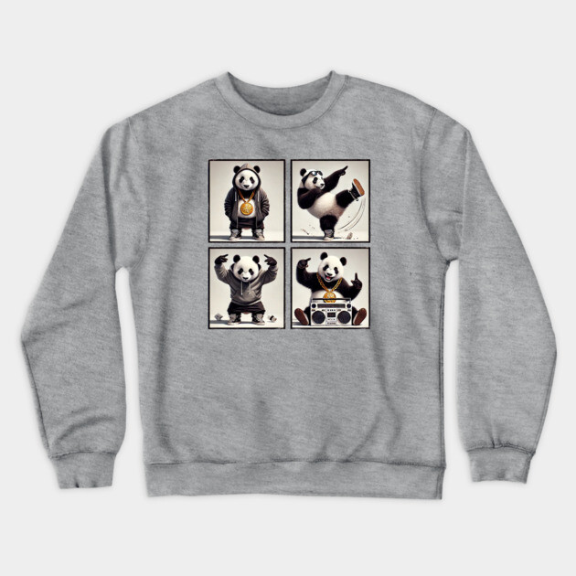 Hip-Hop Panda Photo Poses Photo Collage Crewneck Sweatshirt by UrbanLifeApparel