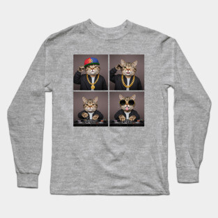 Hip-Hop Cat Photo Poses Photo Collage Long Sleeve T-Shirt