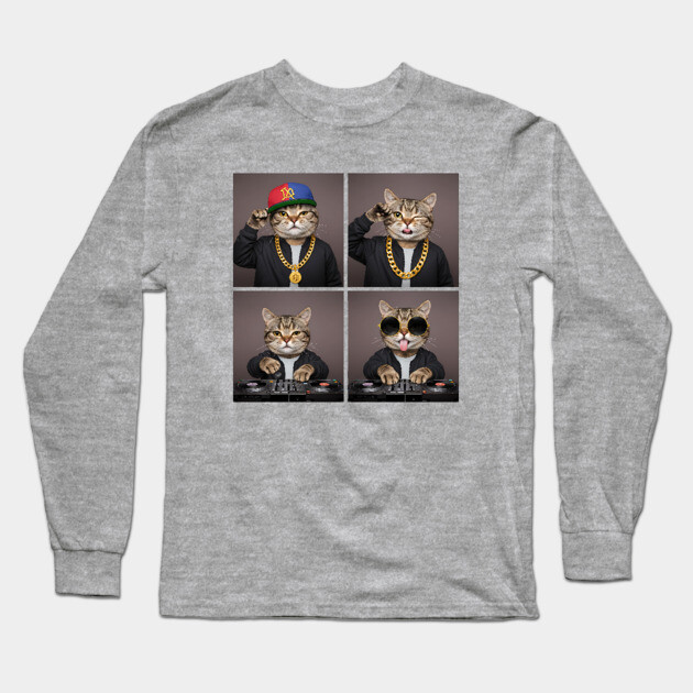 Hip-Hop Cat Photo Poses Photo Collage Long Sleeve T-Shirt by UrbanLifeApparel
