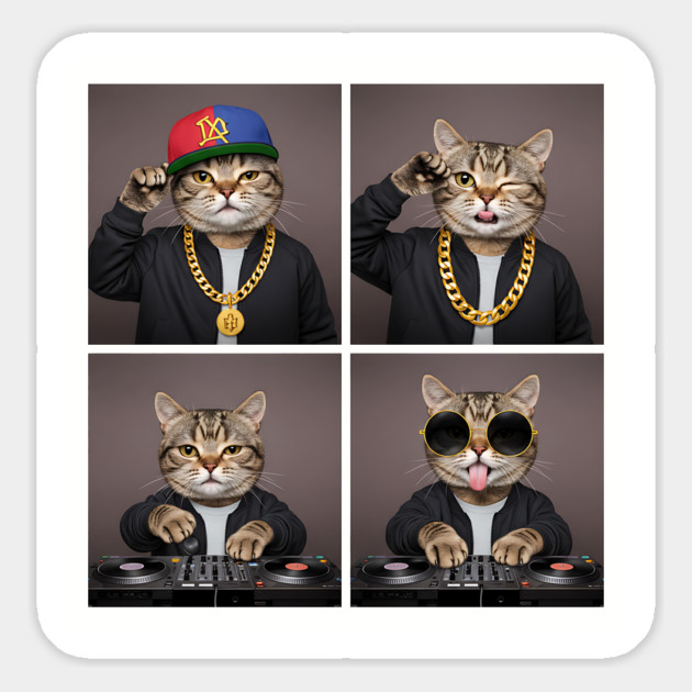 Hip-Hop Cat Photo Poses Photo Collage Magnet by UrbanLifeApparel