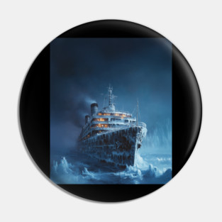 Frozen Ghost Ship in Arctic Waters – Dark Fantasy Nautical Art Pin