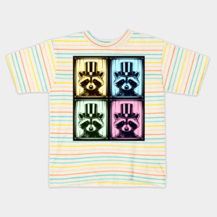 Colorized Pop Art Dapper Racoons in Top Hats Photo Booth style Kids T-Shirt