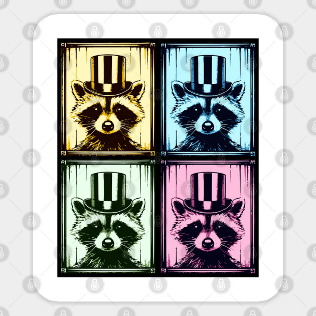 Colorized Pop Art Dapper Racoons in Top Hats Photo Booth style Sticker by Luxinda