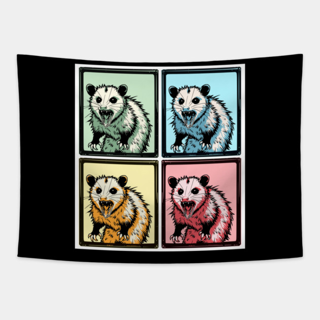 Possum Feral Hissing Opossum in funny Photobooth Pop Art Tapestry by Luxinda