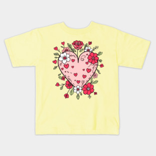 Floral Heart For Valentines Day Kids T-Shirt