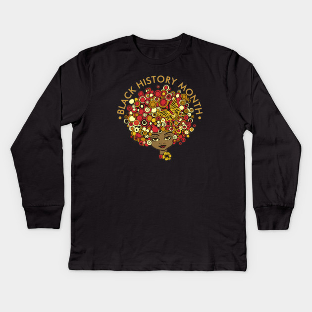 Black History Month, beautiful woman retro Kids Long Sleeve T-Shirt by HolidayBug