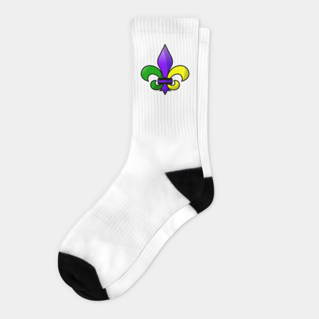 Fleur-de-lis Purple Green Gold Socks by HolidayBug