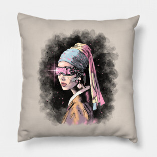 Cyber-Girl with a Pearl Earring Pillow