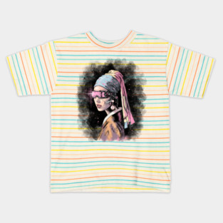 Cyber-Girl with a Pearl Earring Kids T-Shirt