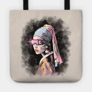 Cyber-Girl with a Pearl Earring Tote