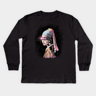 Cyber-Girl with a Pearl Earring Kids Long Sleeve T-Shirt