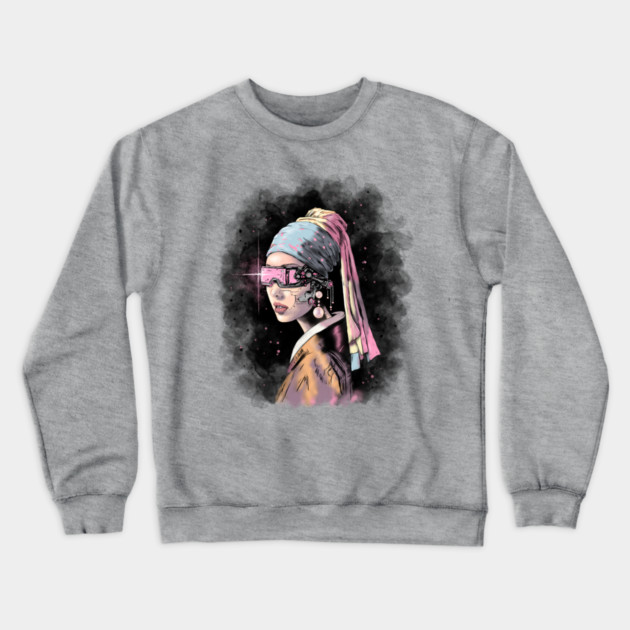 Cyber-Girl with a Pearl Earring Crewneck Sweatshirt by H. R. Sinclair