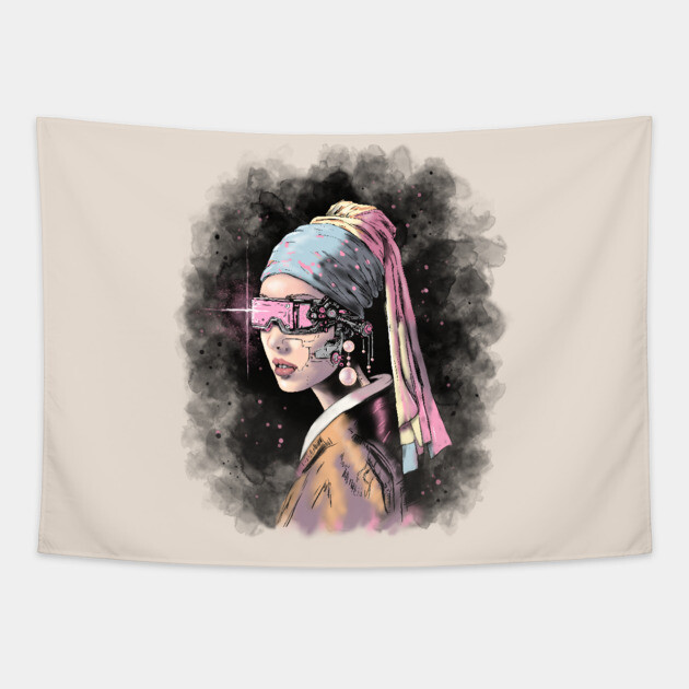 Cyber-Girl with a Pearl Earring Tapestry by H. R. Sinclair