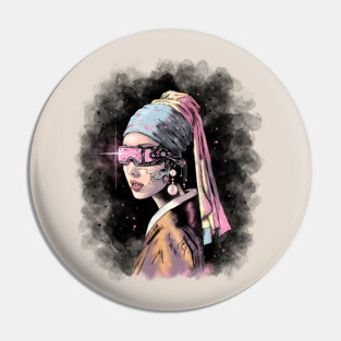 Cyber-Girl with a Pearl Earring Pin