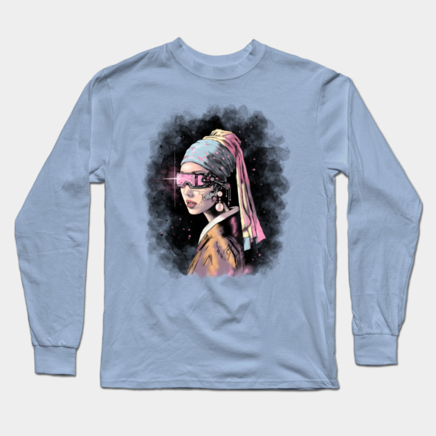 Cyber-Girl with a Pearl Earring Long Sleeve T-Shirt by H. R. Sinclair