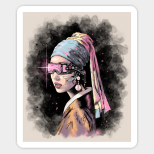 Cyber-Girl with a Pearl Earring Sticker