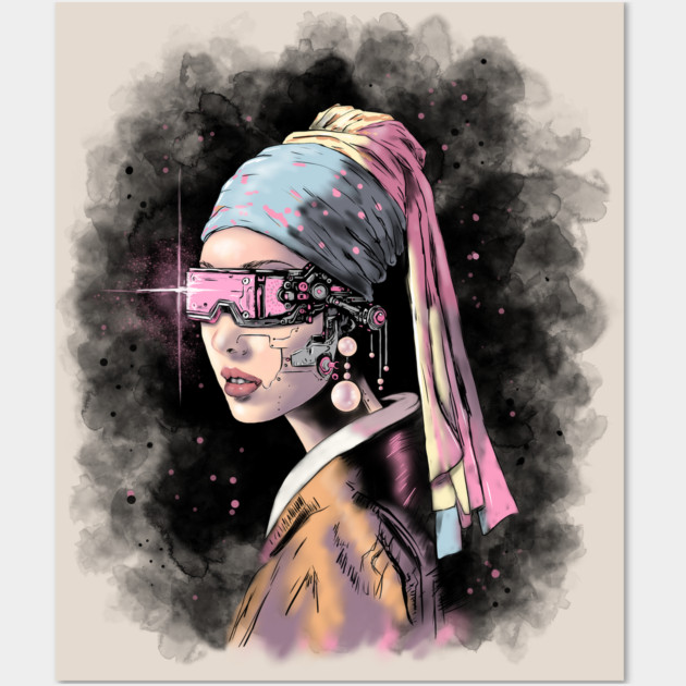 Cyber-Girl with a Pearl Earring Wall Art by H. R. Sinclair