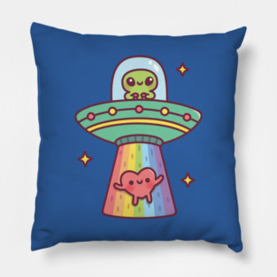 Funny Alien UFO Abducting Cute Heart Pillow