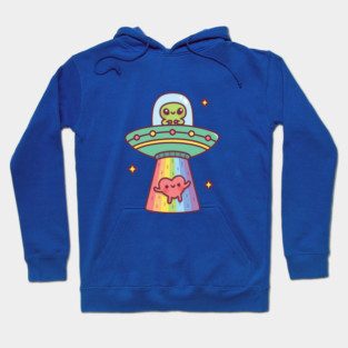 Funny Alien UFO Abducting Cute Heart Hoodie