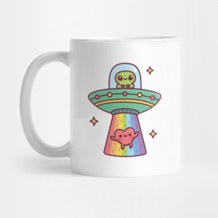 Funny Alien UFO Abducting Cute Heart Mug