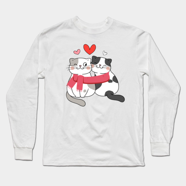 Romantic Kitty Couple Long Sleeve T-Shirt by Premachandra's Store
