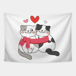 Romantic Kitty Couple Tapestry