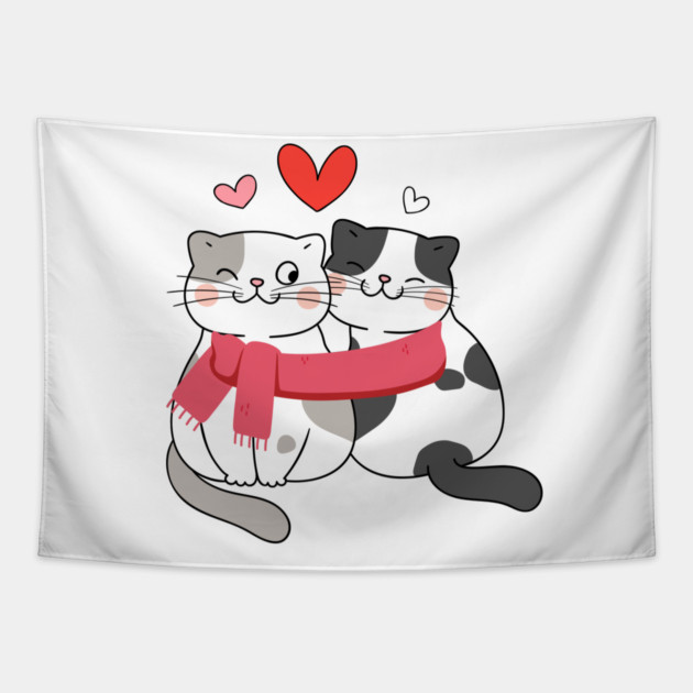 Romantic Kitty Couple Tapestry by Premachandra's Store