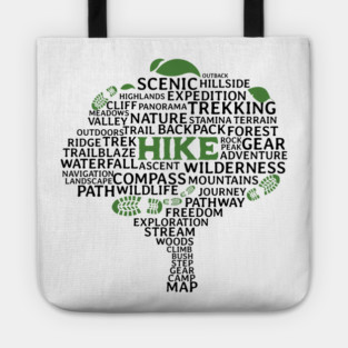 Hike tree made of hiking related words Tote