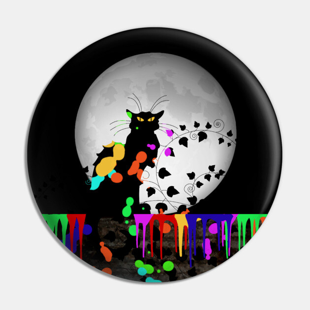 Chat Noir Holi Hai with Full Moon Pin by HolidayBug