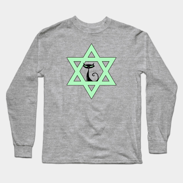 Jewish Kitty Cat Star of David Long Sleeve T-Shirt by HolidayBug