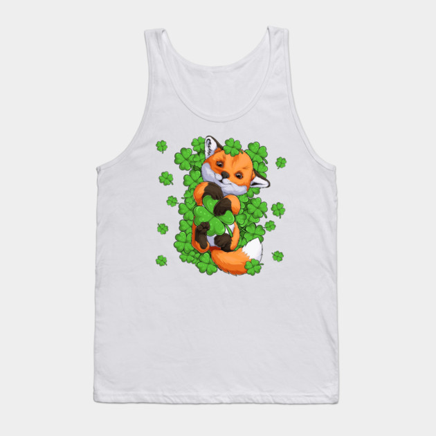 Red Fox Green Shamrocks Tank Top by HolidayBug